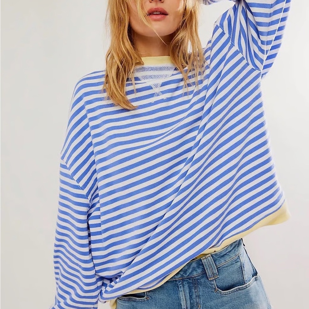 We the Free Classic Striped oversized crewneck cobalt